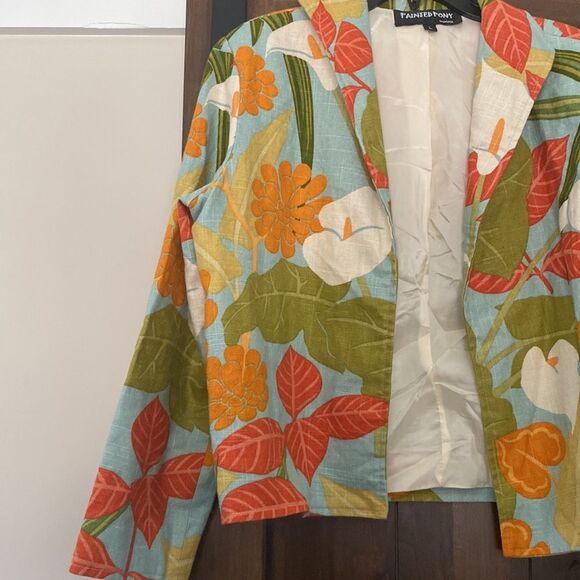 207) Painted Pony Women’s Sz L Floral Linen Jacket* - Picture 3 of 6